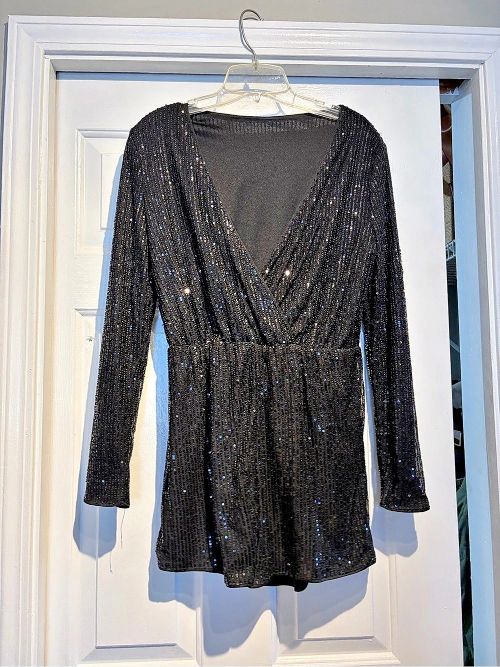 Black Sequin Long Sleeve Romper